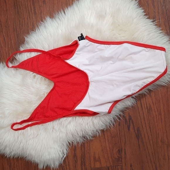 Nasty Gal Swim  red Ribbed Alina One Piece Swimsuit - Picture 8 of 8